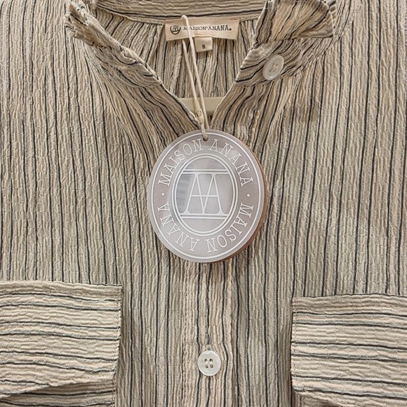 Maison Anana Capucine Robe Dress Creme Striped Ruffle Sleeve Midi Small NWT - Picture 2 of 10